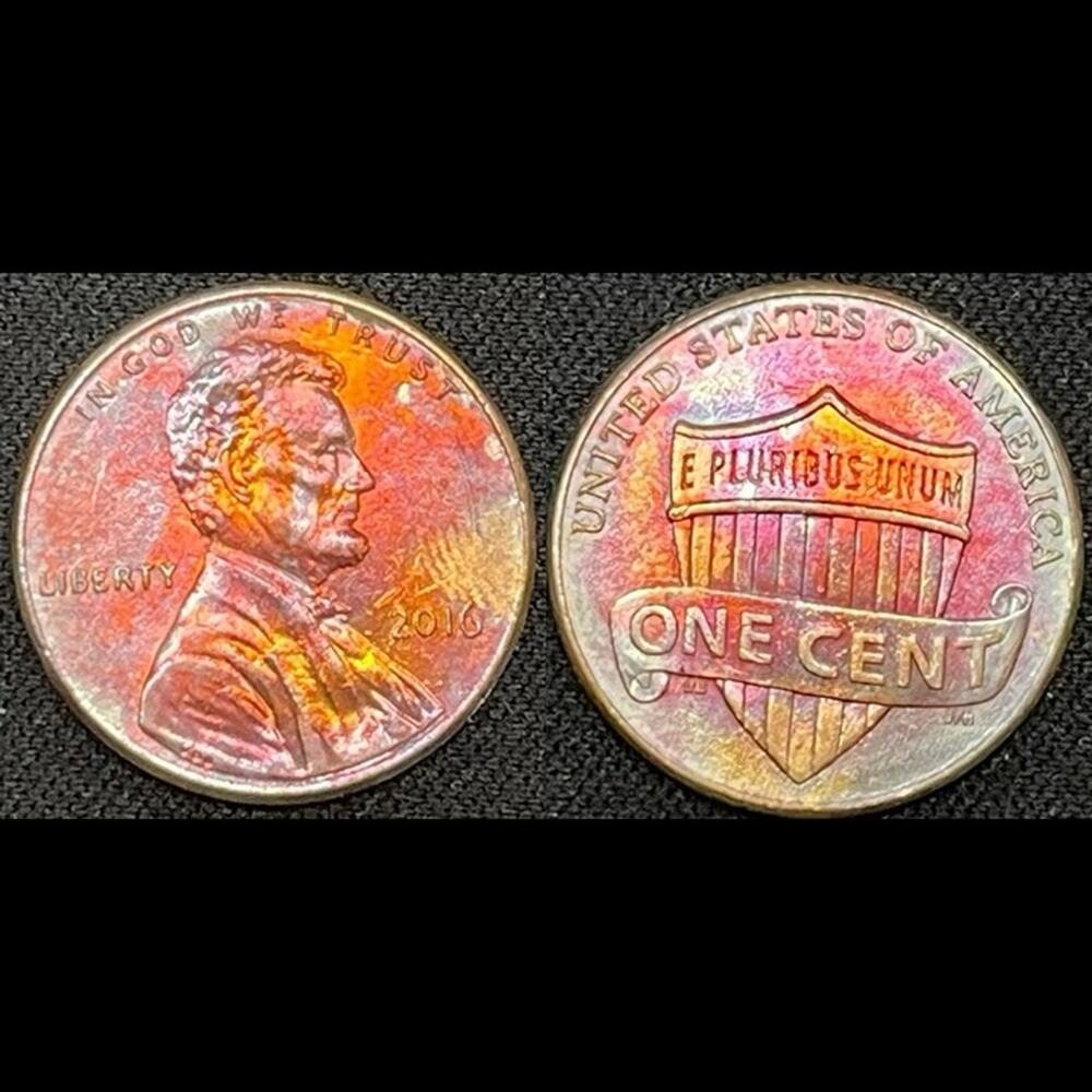 Lincoln One Cent 2016 Synthesized Rainbow Toning Handmade Collection Coin #11